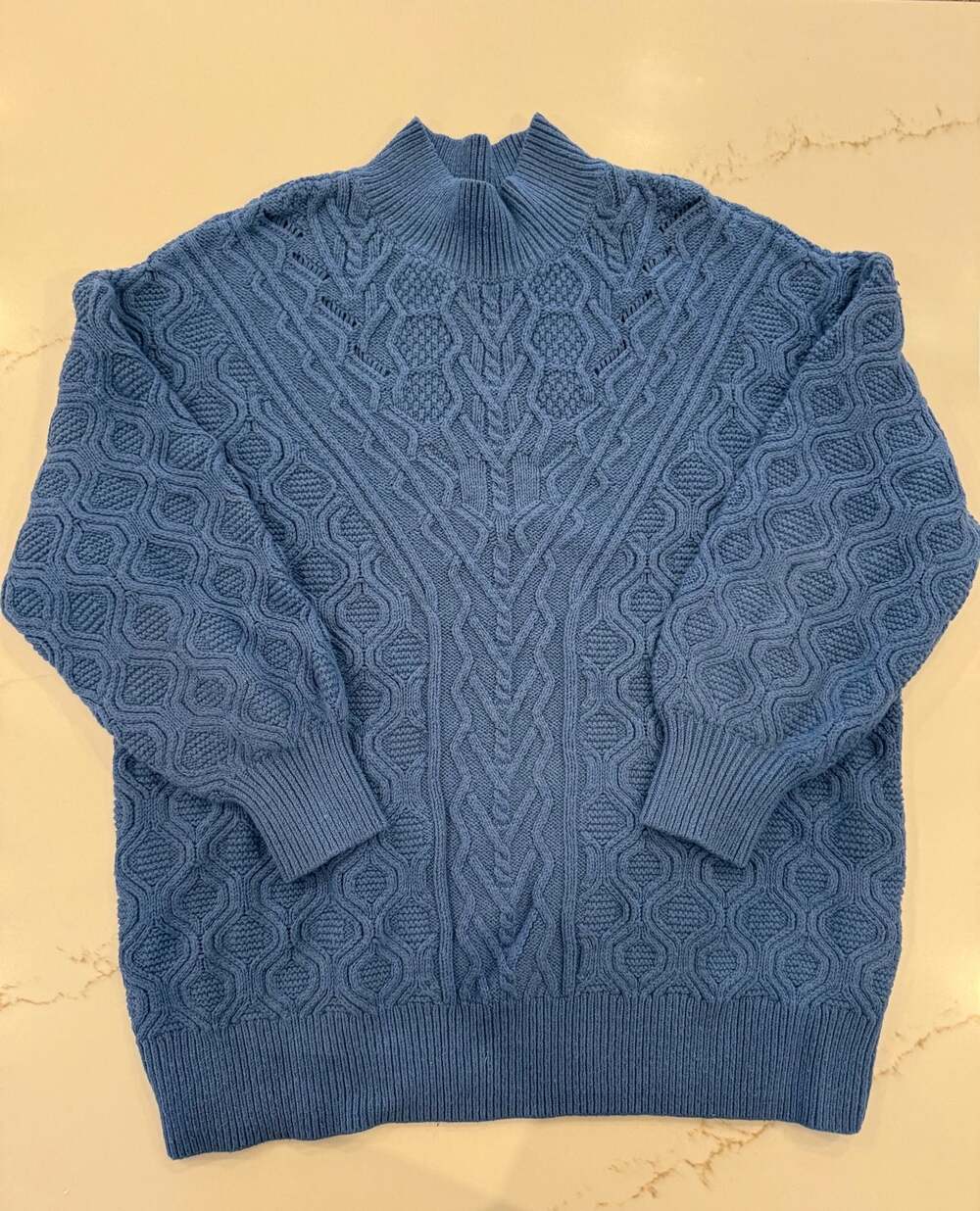 Talbots Plus Size 1X Blue Cable Knit Mock Neck Sweater